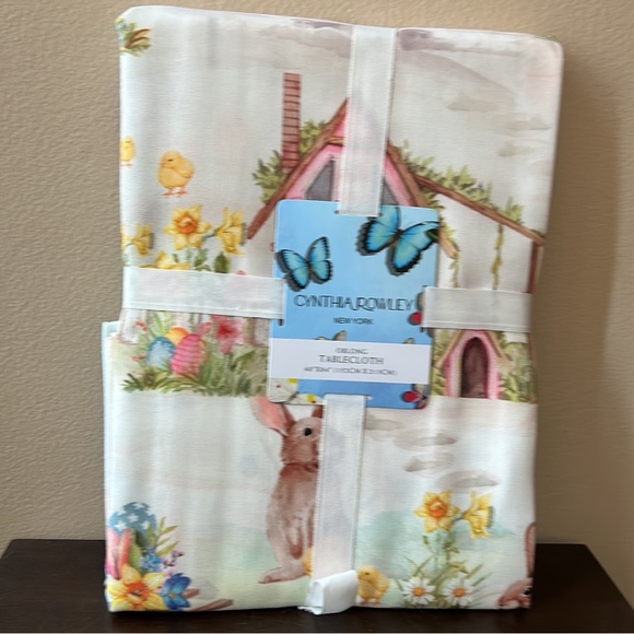 Cynthia Rowley Spring Easter Bunny Tablecloth 60”x84”New Floral Chicks Tulips - Picture 1 of 3